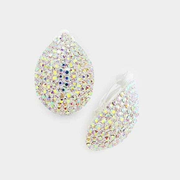 Crystal Abalone Teardrop Dome Clip On Earrings NWT - Picture 1 of 5